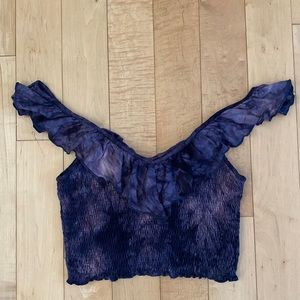 AEO purple tie-dye  off the shoulder crop top